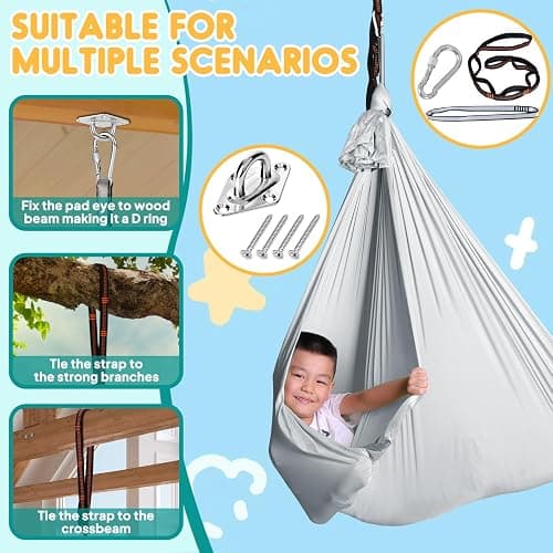 Chihee Sensory Swing Therapy Swing Hammock Indoor Outdoor for Kids, Hardware Included, Soft Breathable Nylon Cuddle Swing Joy Hammock for Child Adult with Autism, ADHD, Aspergers, Sensory Integration thumbnail 7