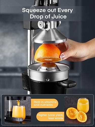 FOHERE FOHERE Orange Juicer Squeezer, Citrus Lemon Juice Press, Cast Iron Manual Juicer Hand Press for Grapefruit Pomegranate, Orange, Lemonade, Commercial Manual Citrus Juicer, Easy to Clean (BLACK) thumbnail 3