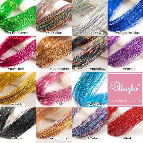 Hair Tinsel Pack of 12 Pcs Colorful Glitter Hair Accessories 20 Inch Clip in Hair Tinsel Extensions Fairy Hair Accessories Party Kit for Women Girls Kids (12Pcs,Colorful#) thumbnail 6