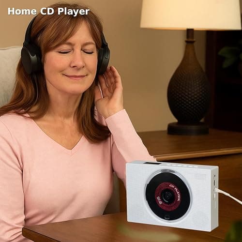 Portable CD Player with Speakers, Desktop CD Players for Home, Bluetooth, Remote Control, LED Screen, FM Radio, U Disk, AUX Port, Wired, White thumbnail 5