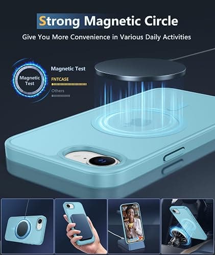 FNTCASE for iPhone 16e Case: [Compatible with Magsafe] Translucent Matte Cases with [Screen Protector] Military Grade Shockproof Protective Phone Cover - Teal thumbnail 3