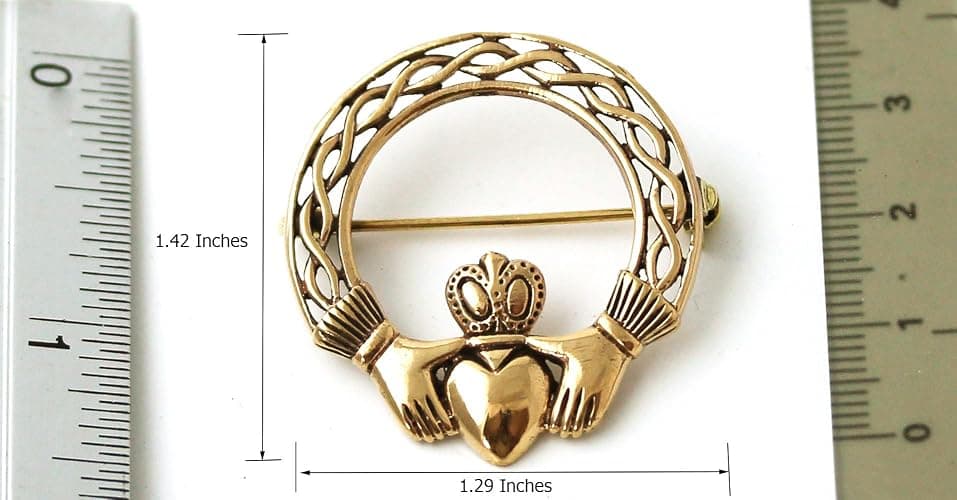 Bronze Norse Irish Claddagh Brooches, Clothes Fasteners - Cloak/Scarf/Shawl Pin, Nordic Vintage Jewelry thumbnail 5
