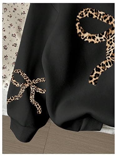 RoseSeek Girl's Bow Cheetah Leopard Hoodies Long Sleeve Pullover Tops Preppy Cute Sweatshirts Hoodies thumbnail 4