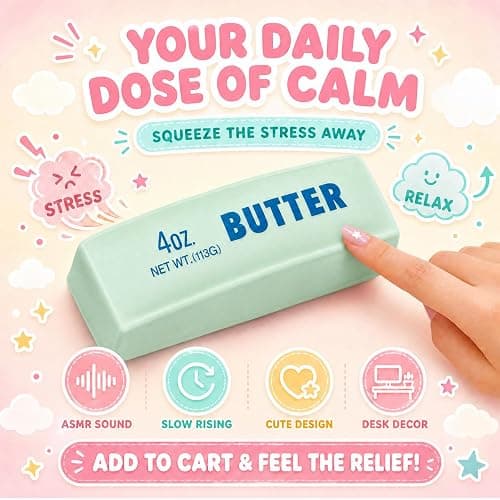 Premium Crunchy Butter Squishy Toy, Realistic Butter Stress Ball with Satisfying ASMR Crunch Sound, Bead Filled Slow Rising Sensory Fidget Toys, Anxiety Relief Gift for Office Home (Mint Green) thumbnail 7