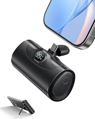 Ultra Small Portable Charger with Stand, Mini Power Bank with USB C Connect Powerbank Fast Charging, Phone Charger Battery Pack 5000mAh Compatible with iPhone 17/16/15 Series and Android Phones etc - Image 1
