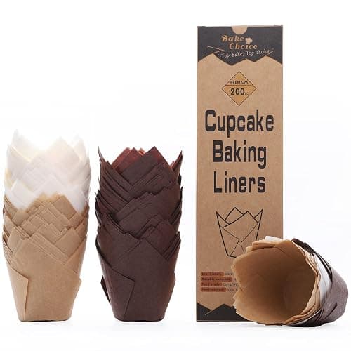 Bake Choice Nordic Paper 200pcs Tulip Cupcake Liners for Baking Cups EU Parchment paper Standard Size Tulip Muffin Liners, Cupcake Wrapper, Brown, White, Unbleached Natural for Party, Christmas - Image 1