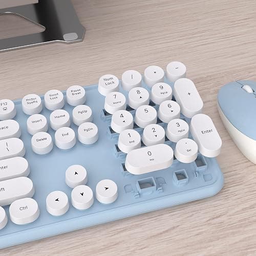 UBOTIE Colorful Computer Wireless Keyboard Mouse Combos, Typewriter Flexible Keys Office Full-Sized Keyboard, 2.4GHz Dropout-Free Connection and Optical Mouse (Blue-White) thumbnail 4