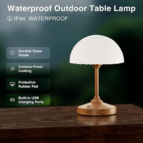 Dawnwake Mushroom Lamp Cordless Lamp Table Lamp,Outdoor Waterproof Shower Lamps,5000mAh Rechargeble Battery Operated Dimmable Touch Desk Lamps,LED Night Light for Bathroom Patio Camping Restaurant thumbnail 4