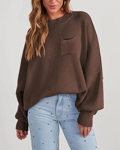LCRRRN Women's Oversized Sweaters 2025 Crewneck Long Sleeve Batwing Pullover Tops thumbnail 6