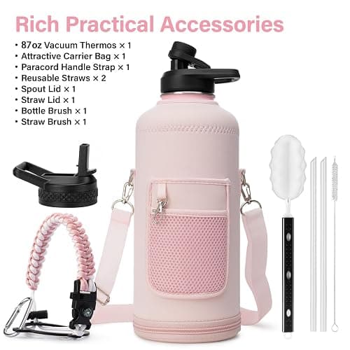 DYSANKY Insulated Water Bottle | Thickened Stainless Steel for Gym and Hiking with Straw, Carrier Bag, Handle Strap | BPA-Free 87 oz thumbnail 2