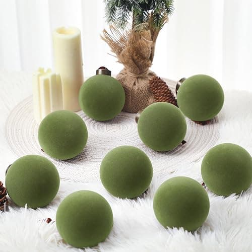 Liliful 15 Pcs Velvet Christmas Balls Bulk Flocked Christmas Tree Ball Ornaments Plastic Xmas Decorative Hanging Ornaments(Green,3.15 Inch) thumbnail 7