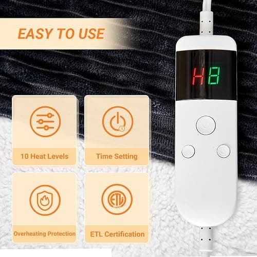 Qieryun Heated Blanket Electric Throw, Soft Flannel Heating Blanket with 8 Hours Auto Off 10 Fast Heating Levels Machine Washable Sherpa Heated Blanket with Overheating Protection thumbnail 3