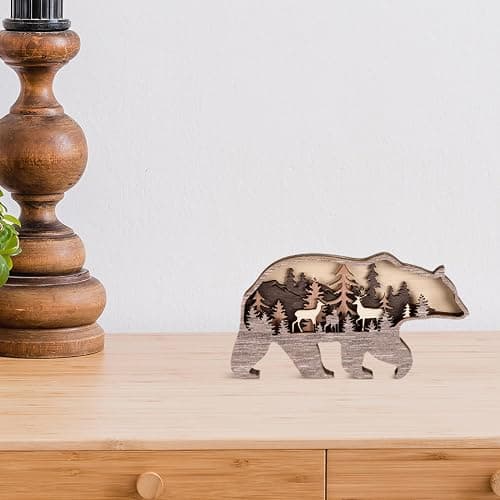Honoson Forest Animal Rustic Wall Art Decor Wooden Farmhouse Wall Decoration Wooden Animal Decor Wood Forest and Mountain Ornaments for Cabin Bedroom Living Room Decor(Brown,Bear Style) thumbnail 5