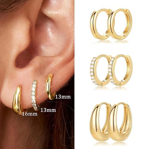9 Pairs Small Gold/Silver Hoop Huggie Earrings Set for Women, 14K Gold Plated Chunky Hoop Small Earring Hypoallergenic Thick Open Lightweight Chunky Hoop Earrings Jewelry for Gifts thumbnail 3