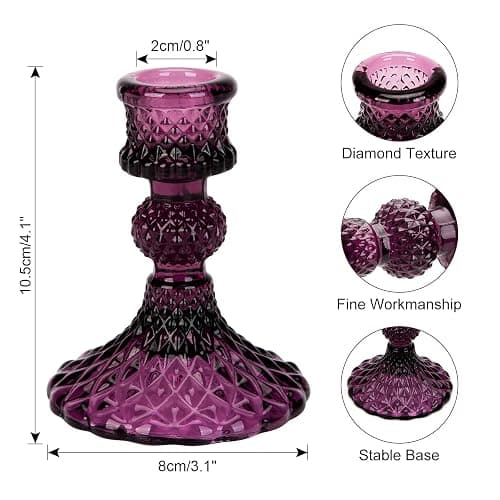 Glass Candle Holder, 2PCS Decorative Candle Sticks Pillar Candle Stand for Formal Events Wedding Party Table Centerpieces Home Decoration, Dark Purple thumbnail 3