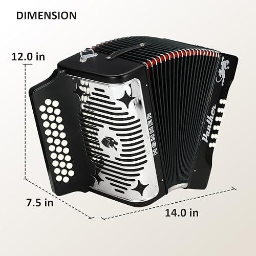 Hohner Panther Diatonic Accordion - Keys G/C/F Bundle with Gig Bag and Austin Bazaar Polishing Cloth thumbnail 8