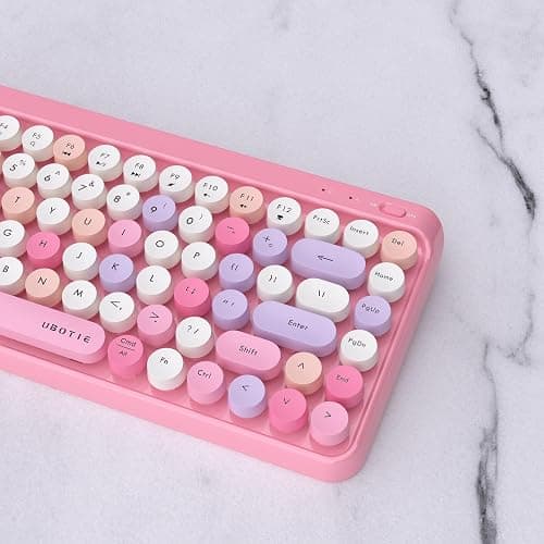 UBOTIE Portable Bluetooth Colorful Keyboards (Pink-Colorful) | Computer Wireless Mini Compact Retro Typewriter Flexible 84Keys Design Keyboard for PC Tablet thumbnail 7