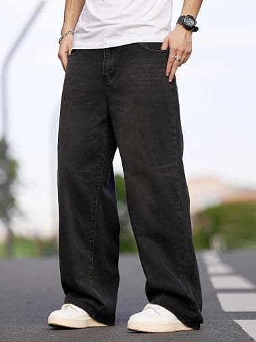 DFGIGT Mens Wide Leg Baggy Jeans Y2k Casual Fashion Loose Denim Pants Work Office Streetwear thumbnail 3
