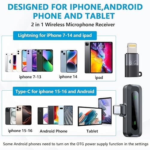 2 Pack Wireless Microphone for iPhone iPad, Phone Lapel Clip Mini Mic Vlog | Wireless Lavalier Microphone with Noise Reduction, Plug-Play Wireless Mic for Video Recording, Interview, YouTube, TikTok thumbnail 4