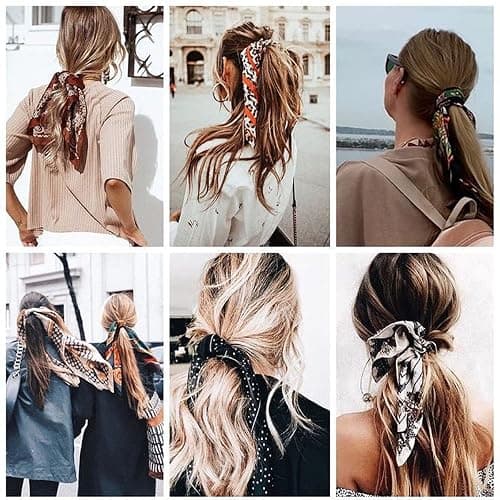 CHLINS 27.5 Inches Silk Feeling Square Head Scarf - 4 Pcs Satin Square Head Scarves for Women Hair Bandanas Head Kerchief thumbnail 3