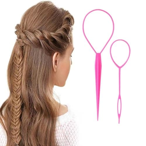 Aigee 6pcs Topsy Tail and Hair Loop Styling Tool Set - Ponytail Makers, French Braid Loops in Large and Small, Hair Pull Through Tools (Pink, Blue, Purple) for Women and Girls thumbnail 6