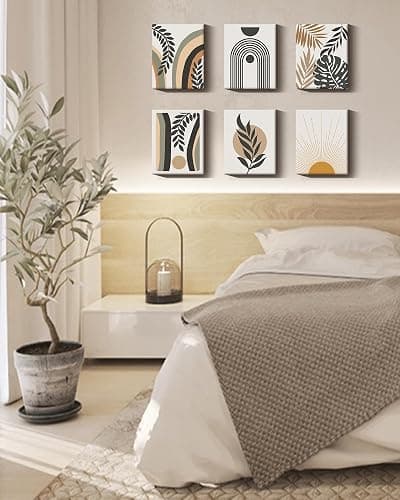 Boho Wall Art , Minimalist Wall Art , Boho Room Decor, Bohemian Moon Phases Wall Painting For Living Room Bedroom Kitchen Office Home Decor Set of 6, 8x10in (Framed) thumbnail 7
