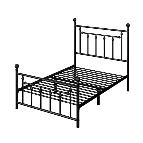 Allewie 14'' Twin Size Metal Platform Bed Frame, Vintage Headboard, Black | 45'' Tall Victorian Headboard/Footboard/Mattress Foundation/Under Bed Storage/No Box Spring Needed/Easy Assembly/Noise Free thumbnail 9