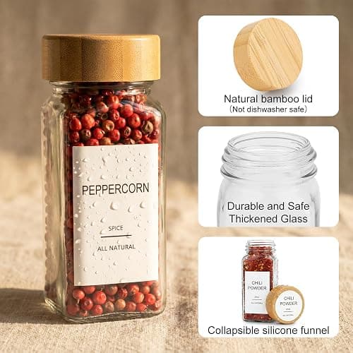 AISIPRIN Spice Rack with Spice Jars 398 Labels-4oz 24 Pcs Spices Jar with Bamboo Airtight Lids,Spices Container Set Seasoning Organizer for Countertop, Cabinet, Kitchen, Pantry, Cupboard thumbnail 6