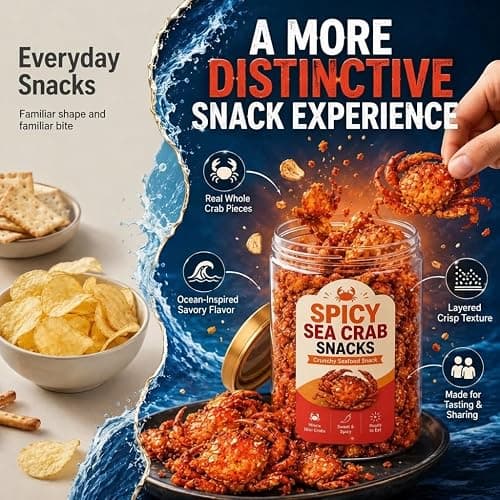 Spicy Sea Crab Snacks, Ready to Eat Crispy Crab, Sweet Chili Thumb Snow Crab with High Protein, Slow-Roasted Shell-On Seafood Snack with Savory Crunch, Canned Portable for Office, Home (100g/3.53 oz) thumbnail 8