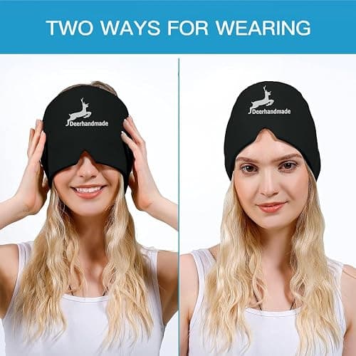 Migraine Relief Cap, One Size Fits All Hot/Cold Gel Head Wrap, Migraine Cooling Eye Mask, Strong Elastic Comfort Fit, Reusable Durable for Stress & Headache Relief, FSA|HSA Eligible, Gift Box (Black) thumbnail 7