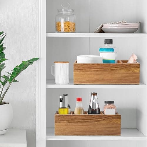 DRASTAR Pantry Organization and Storage Bins, Seasoning Packet Organizer with Removable Dividers,Wooden Storage Caddy for Kitchen, Pantry, Cabinet, Countertop, Acacia thumbnail 5