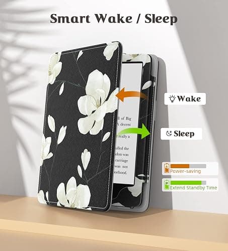 MoKo Case for 6.8" Kindle Paperwhite (11th Gen 2021) and Kindle Paperwhite Signature Edition, Slim PU Shell Cover Case with Auto-Wake/Sleep for Kindle Paperwhite 2021 E-Reader, Black & White Magnolia thumbnail 5