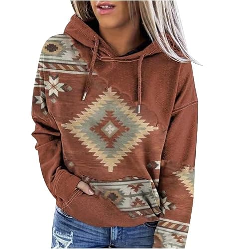 hlysgo Womens Casual Hoodies Sweatshirt Aztec Print Pattern Western Ethnic Hoodie Top Loose Long Sleeve Pullover Tops - Image 1