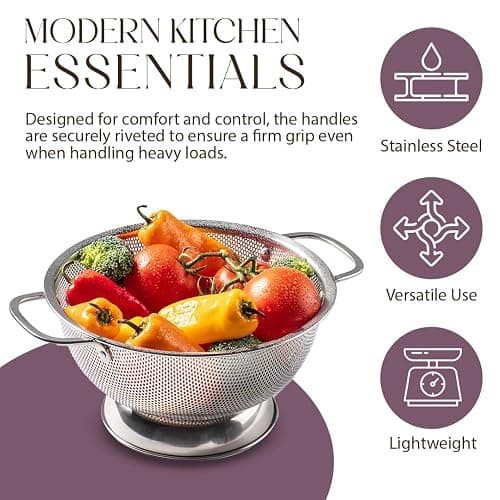 Bellemain Colander for Kitchen – 5 Qt Stainless Steel Strainer with Handle - 18/8 Pasta Strainer Bowl for Pasta, Spaghetti, Vegetables, Fruit, and Pot Draining - Stainless Steel Colander thumbnail 7