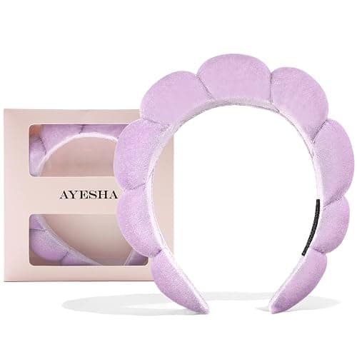 Ayesha Spa Headband for Women Sponge Headband for Washing Face Clouds Soft Hairband Makeup Headbands for Women Girls Shower Makeup Skincare (Purple) - Image 1
