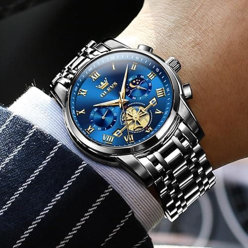 OLEVS Watches Men Waterproof Luxury Big Face Mens Watch Stainless Steel Quartz Analog Dress Watches for Men Luminous Multifunction Man Watch Relojes De Hombre thumbnail 2