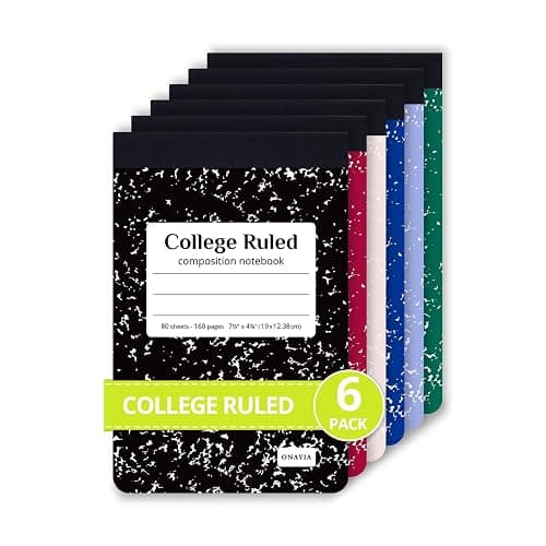 ONAVIA 6 Pack Half Size Composition Notebooks, Mini College Ruled Jr. Composition Notebooks, 80 Sheets Small Composition Notebook for Students, Homework, School Supplies, Office Notes, Assorted Colors - Image 1