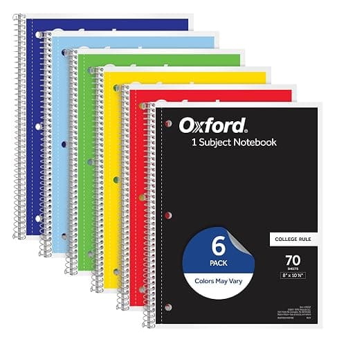 Oxford Spiral Notebook 6 Pack, 1 Subject, College Ruled Paper, 8 x 10-1/2 Inch, Color Assortment Design May Vary (65007) - Image 1