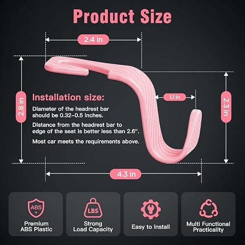 Amooca Car Seat Headrest Hook 4 Pack Hanger Universal Vehicle Car Storage Organizer for Handbag Purse Coat S Type Checkered Pink thumbnail 6