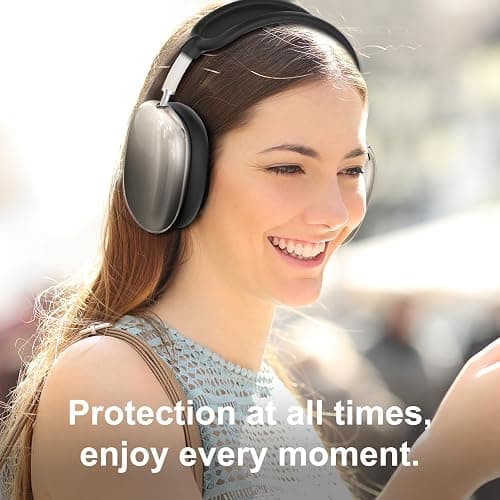 [4 in 1] Silicone Case Cover for AirPods Max, Clear Gradient Soft TPU Ear Cups Cover/Ear Pad Case Cover/Headband Cover Transparent Accessories for Apple AirPods Max (2024/2020)(USB-C/Lightning), Black thumbnail 6