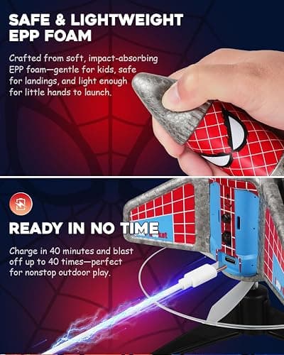 Fullware Rocket Launcher for Kids – 2nd Gen Upgraded Design, Electric Auto Launch, 200ft Flight with Safe Parachute, Outdoor Rocket Toy for Boys & Girls, Birthday Gift for Ages 6-13, Spider Pattern thumbnail 6