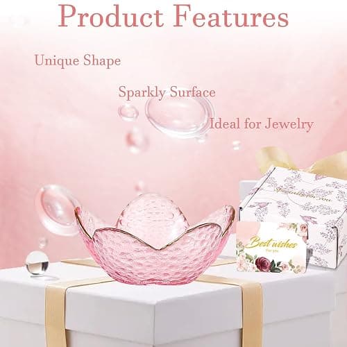 Gifts for Women Pink Flower Ring Dish Glass Jewelry Dish Jewelry Tray Cute Vanity Organizer Room Decor Aesthetic Nightstand Bathroom Decor Trinket Dish Ring Holder Dish Jewellery Tray Valentine's Gift thumbnail 8