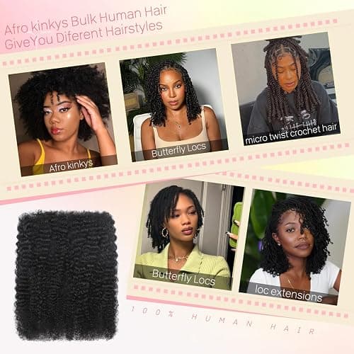 BDSL Afro Kinkys Bulk Human Hair for Braiding Afro Kinky-Curly Human Hair Bulk for Mini Twist Afro Kinky Bulk Hair for Dreadlocks Extensions Repair Locs Micro Locs Extension 14Inch(1B,35g/pack) thumbnail 5
