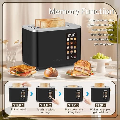 SEEDEEM Toaster 2 Slice, Touch Control Screen, Smart Stainless Toaster, 6 Shade Setting, 6 Bread Selection, Countdown, Removable Crumb Tray, 900W, Matte Black thumbnail 7