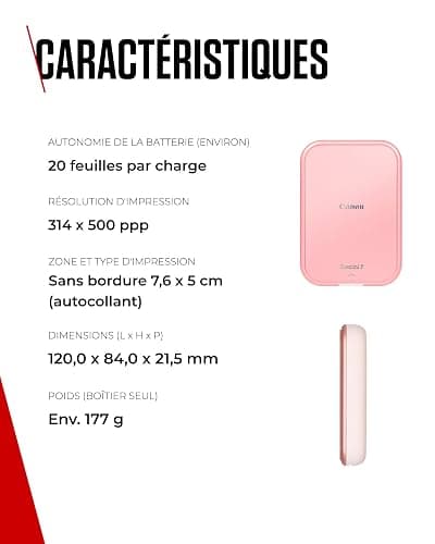 Canon Zoemini 2 Imprimante Photo Portable - Mini Imprimante Portable - Mini Imprimante Photo - Compacte et sans Fil - Bluetooth 5.0 et Charge Rapide Type-C - Imprimante de Voyage, Or Rose thumbnail 7