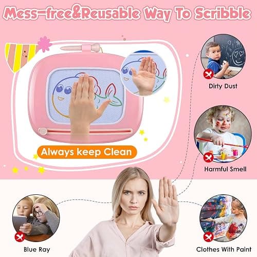 Smasiagon Toddler Toys Age 1-2, Magnetic Drawing Board, Early Learning Doodle Board Writing Painting Sketch Pad, Birthday Christmas Day Gifts for 1 2 3 Year Old (Pink) thumbnail 3