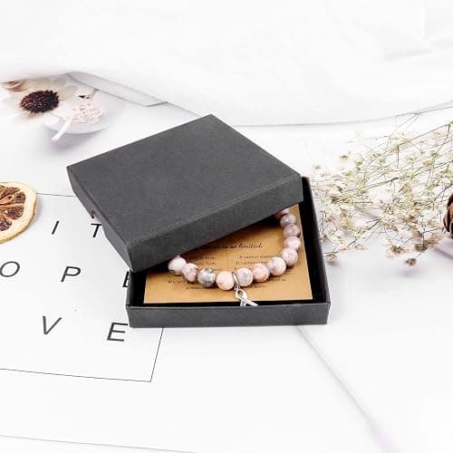 ZLLOO Natural Stone Bracelet for Women Pink Ribbon Awareness Handmade Beaded Encouragement Gift with Message Card thumbnail 3