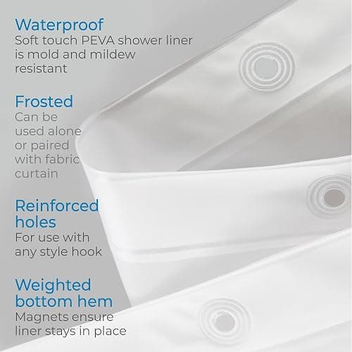 iDesign PEVA Plastic Shower Curtain Liner, Mold and Mildew Resistant Plastic Shower Curtain for use Alone or with Fabric Curtain, 72 x 72 Inches, Frost thumbnail 3