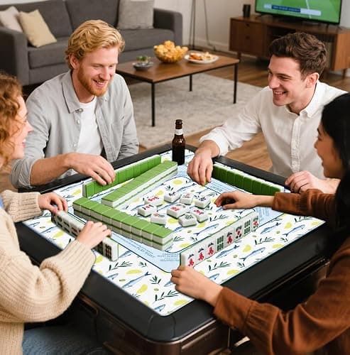 Elpwk Blue Nautical Coastal Beach Sardine Lemon Mahjong Mat 31.5" x 31.5", Non-Slip Noise Reduction Mahjong Table Cover Accessories Supplies for Dominoes Poker Card Board and Tile Games Gifts thumbnail 2