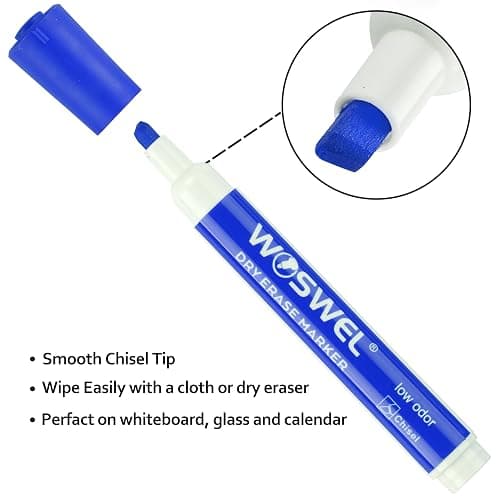 WOSWEL Dry Erase Markers, 60 Bulk Pack, 12 Assorted Colors Chisel Tip Whiteboard Markers, Chisel Point Low Odor Dry Erase Markers thumbnail 7